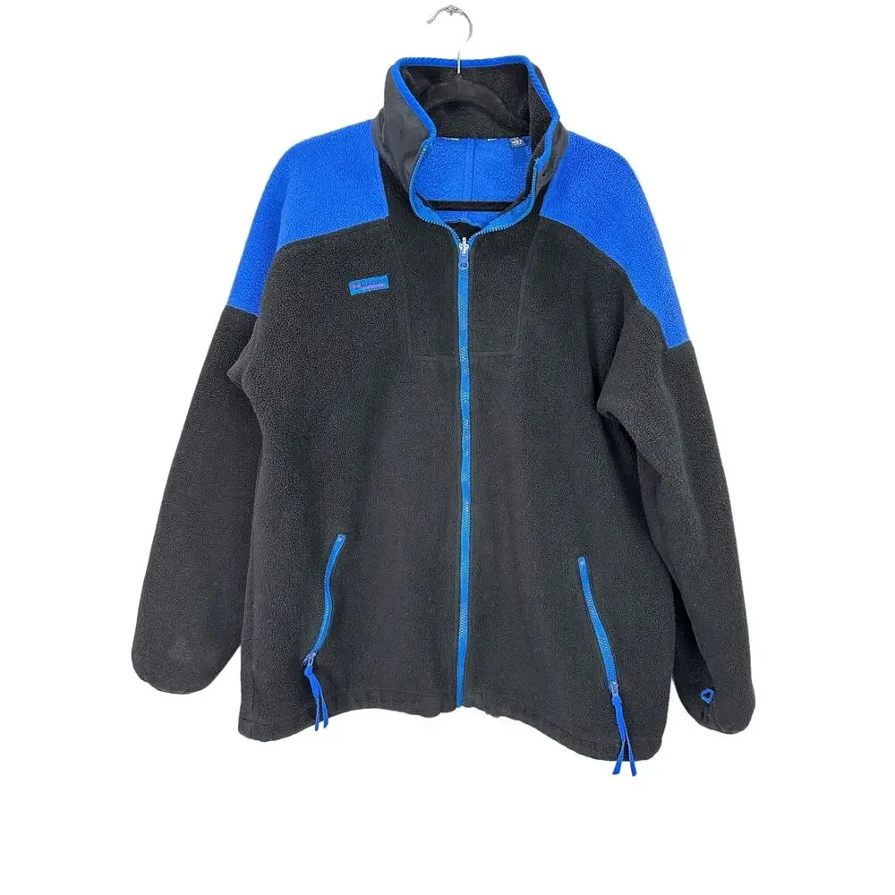 Vintage 90s Columbia Fleece Made in USA Blue Black Jacket Coat Insert size Large